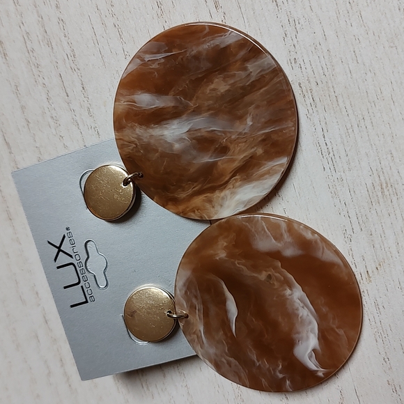 😻 3 For $15 Big Brown Swirly Marbled Lucite Round Stud Style Dangles - Picture 2 of 3